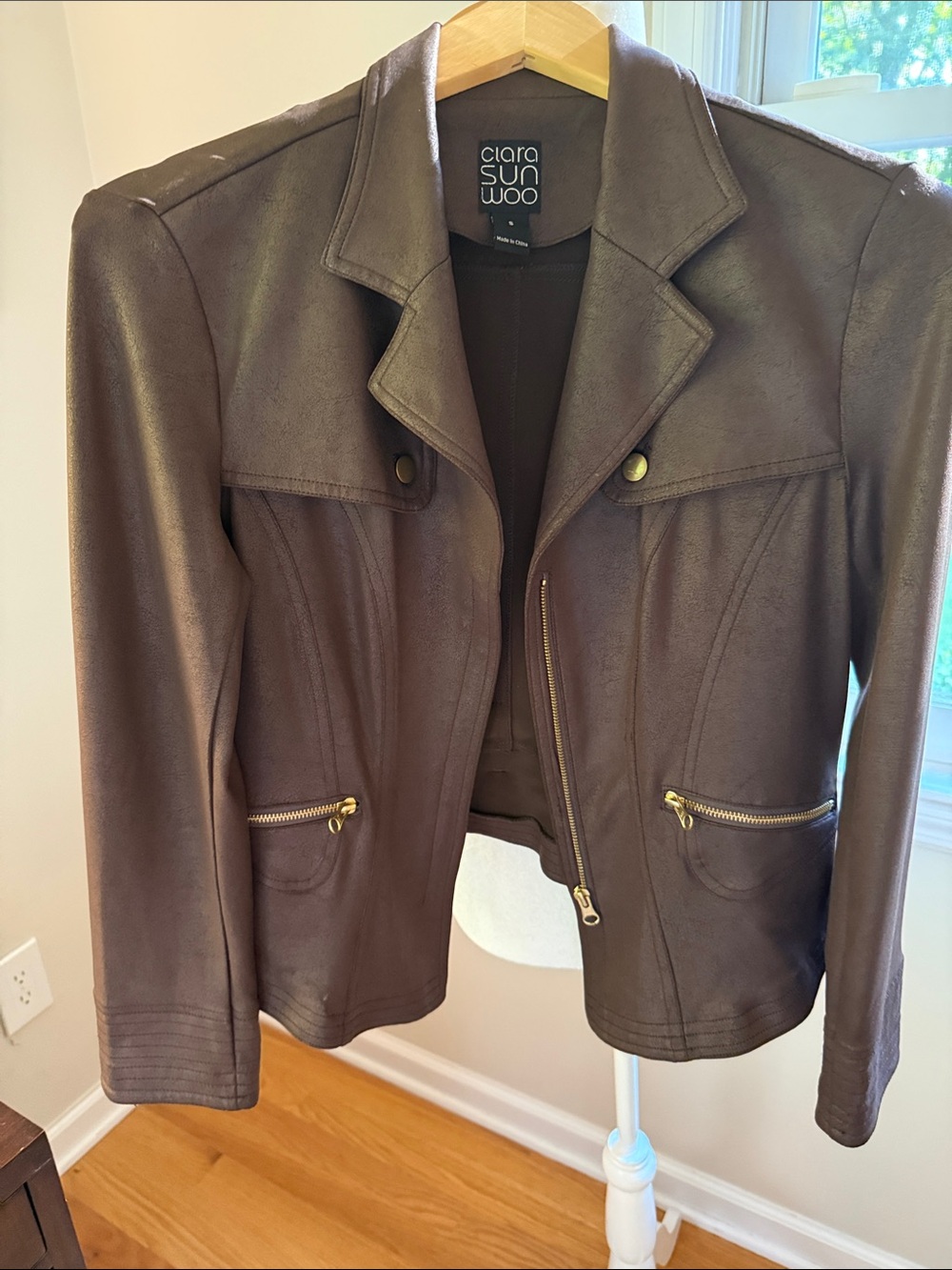 CLARA SUN WOO Brown Liquid Leather Jacket Size Small